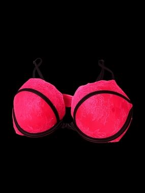 Victoria's Secret Hot  Pink Lace Bombshell Plunge Bra Add 2 Cup Sizes 34C